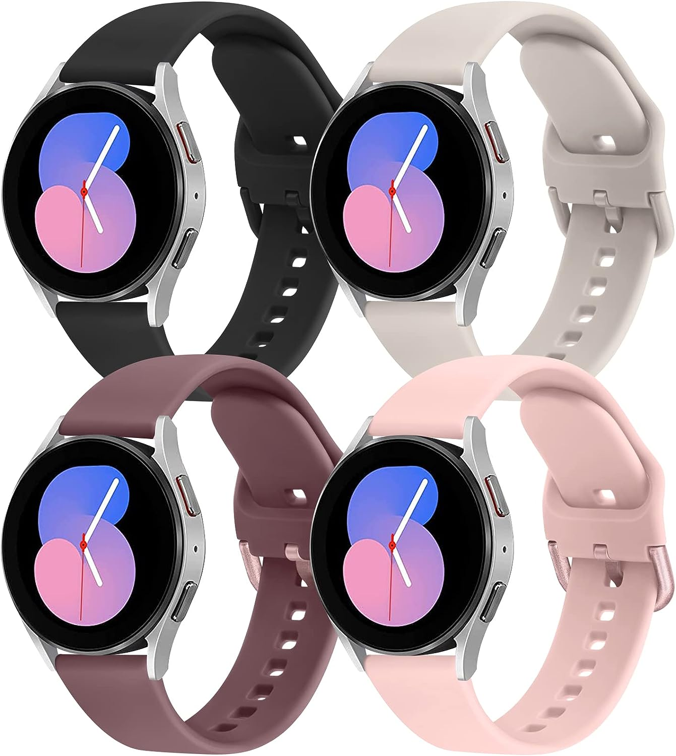 [4 Pack] Sport Bands for Samsung Galaxy Watch 5/6/4/3 40Mm 44Mm, 20Mm Adjustable Soft Strap Replacement for Women Men