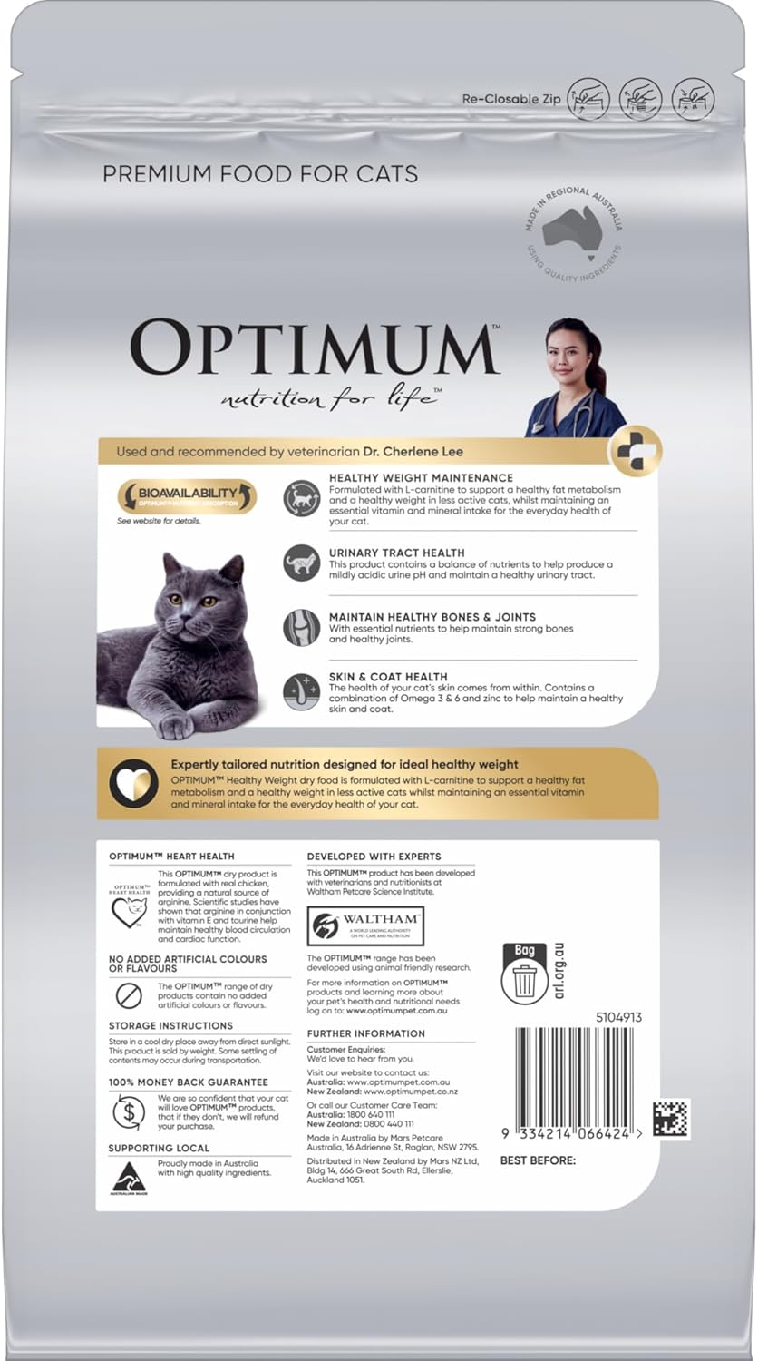 Optimum Adult Healthy Weight Chicken Dry Cat Food, 1.4 Kg (Pack of 4) image number 4