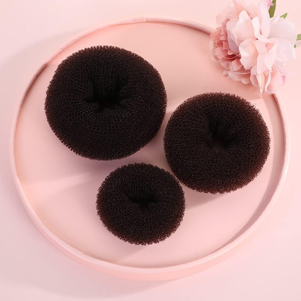 4-Piece Doughnut Hair Bun Maker Set with 2 Elastic Hair Bands, 30 U-Shaped Hair Clip, Hair Pin, Bun Cushion, Bun Maker for Children, Girls, Women (Brown 2) image number 2