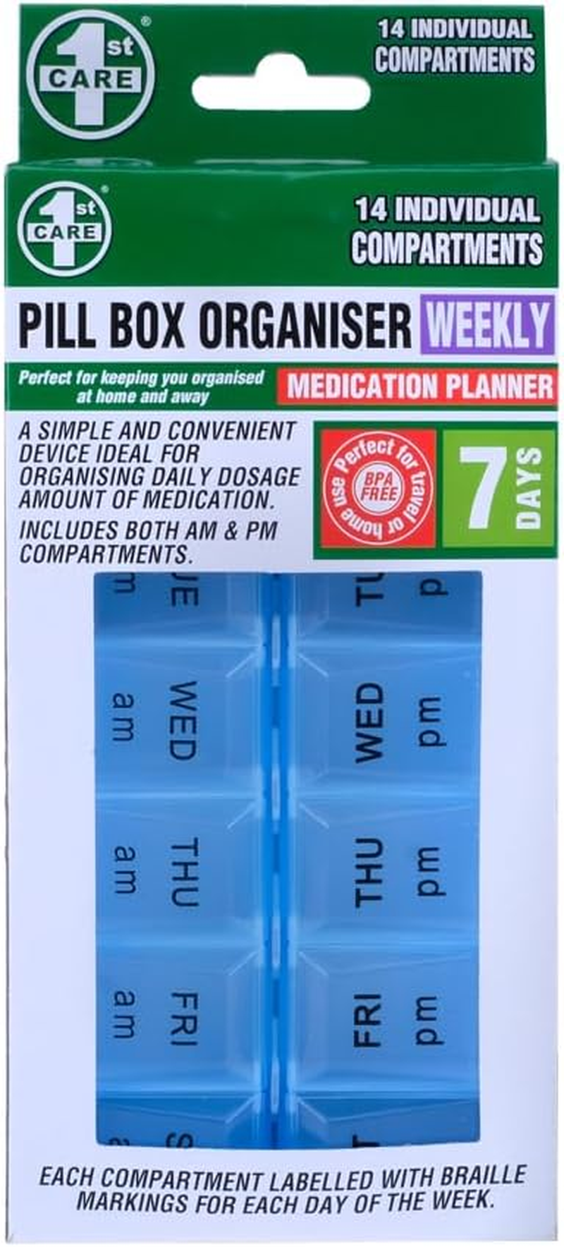 1St Care Weekly Pill Organiser, Blue/Purple