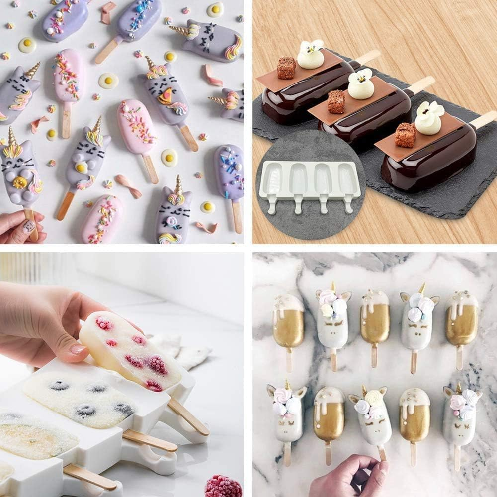 Maedery Ice Cream Mold Popsicle Mold 2 Pieces,Silicone Simple Ice Cream Mold Cake Mold Homemade Popsicle, with 100 Pcs Wooden Stick, Suitable for DIY Ice Cream image number 3
