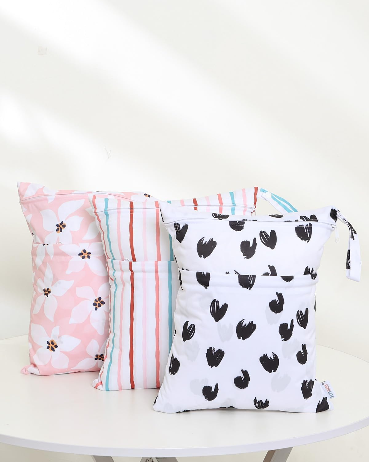 ALVABABY 3 Cloth Diaper Wet Dry Bags Waterproof Reusable with Two Zippered Pockets Travel Beach Pool Daycare Soiled Baby Items Yoga Gym Bag for Swimsuits or Wet Clothes Small Medium Large 3L-ZM26 image number 3