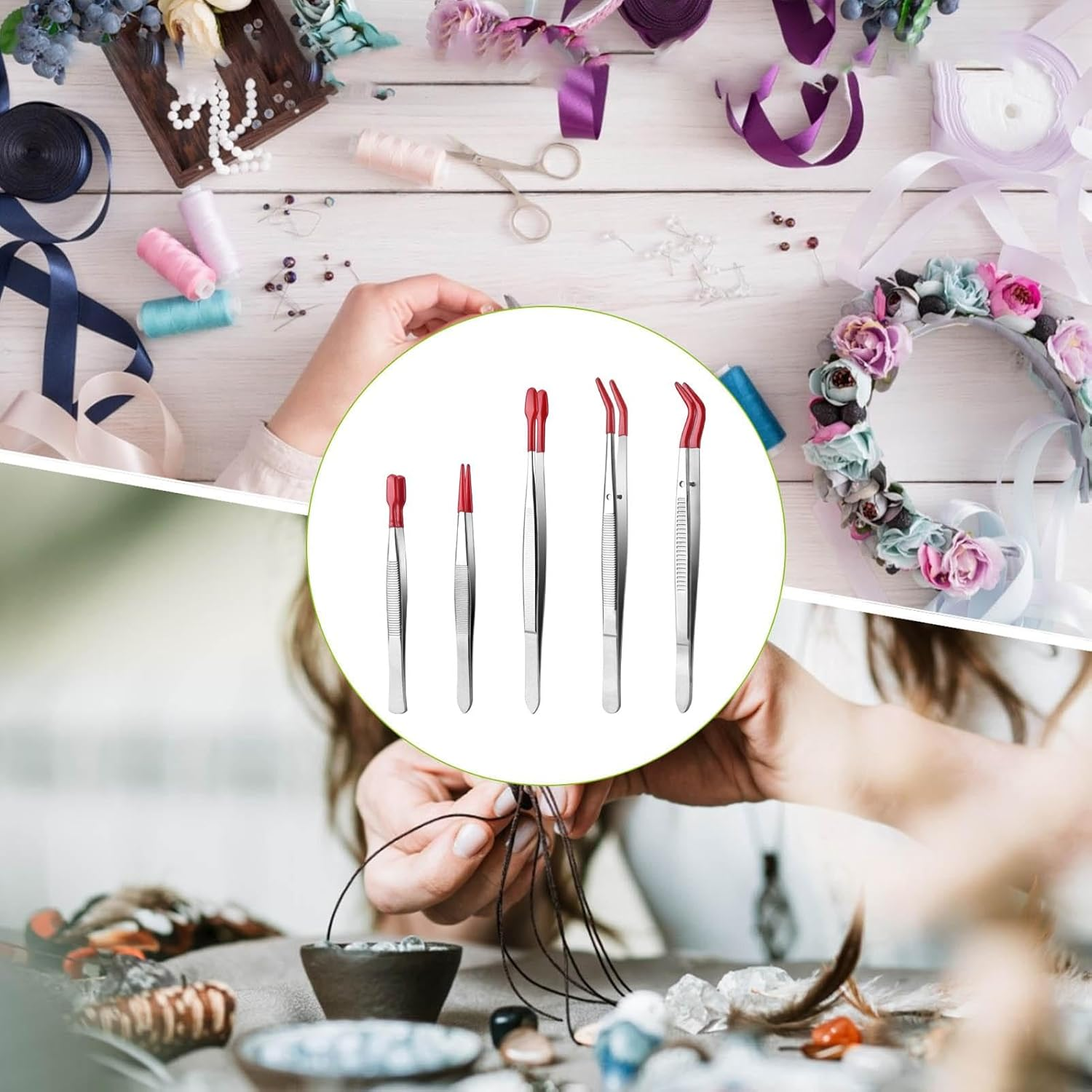 Craft Tweezers, Tweezers for Crafts, Multifunctional Sewing Tool, Professional Stainless Steel Straight Tweezers for Crafts, Electronics, Beauty image number 3