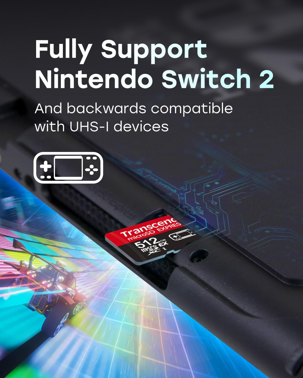 Transcend USD710 512GB Microsd Express Card, up to 900Mb/S, for Nintendo Switch 2/AR VR Devices, 4K 8K UHD Video Memory Card for ROG Ally/Steam Deck/Msi Claw/Gopro/Insta360/Dji/Drone, A1 V30, UHS-I U3 image number 2