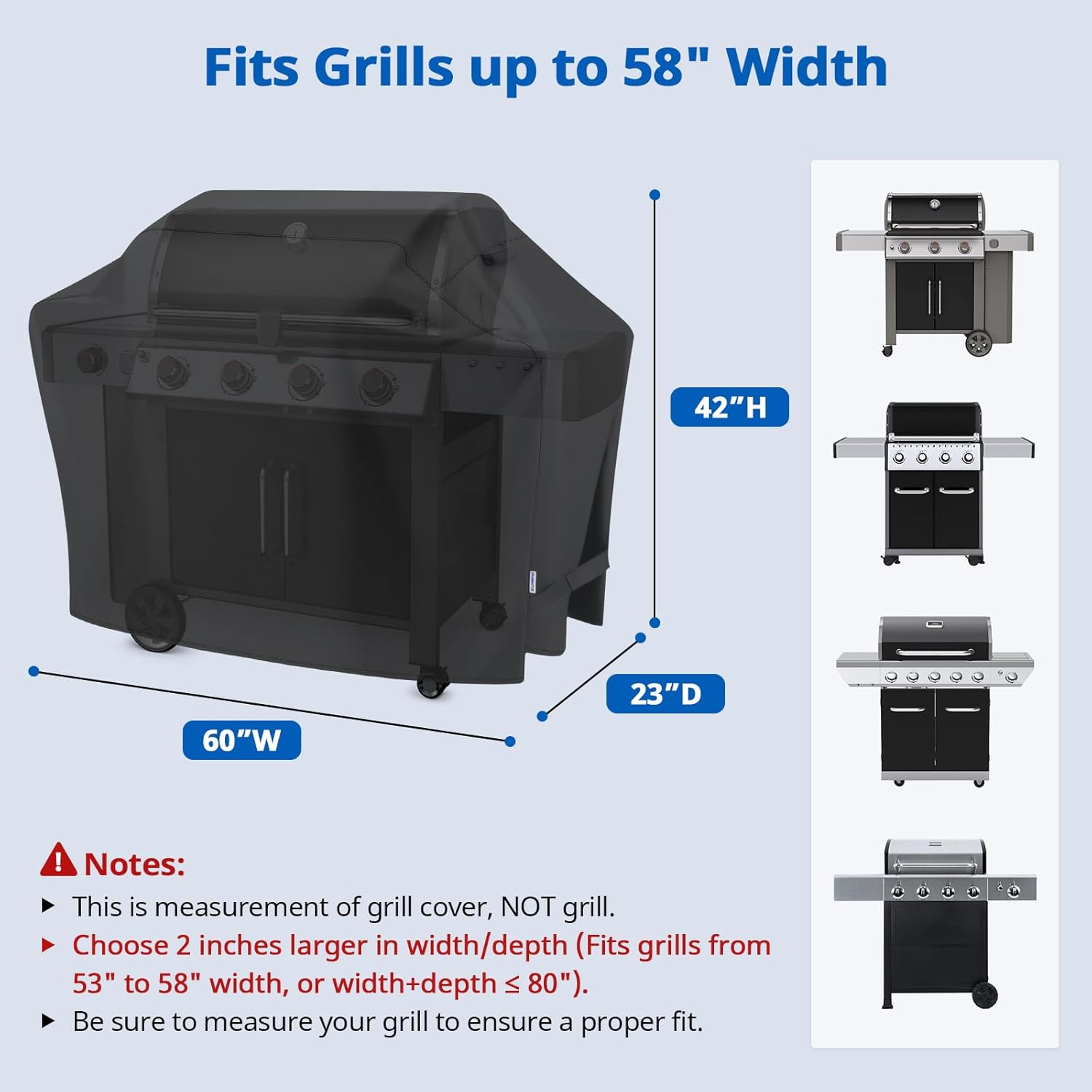 Sunpatio BBQ Grill Cover 60 Inch, Outdoor Heavy Duty Waterproof Barbecue Gas Grill Cover, UV and Fade Resistant, All Weather Protection for Weber Char-Broil Nexgrill Grills and More, Black image number 1