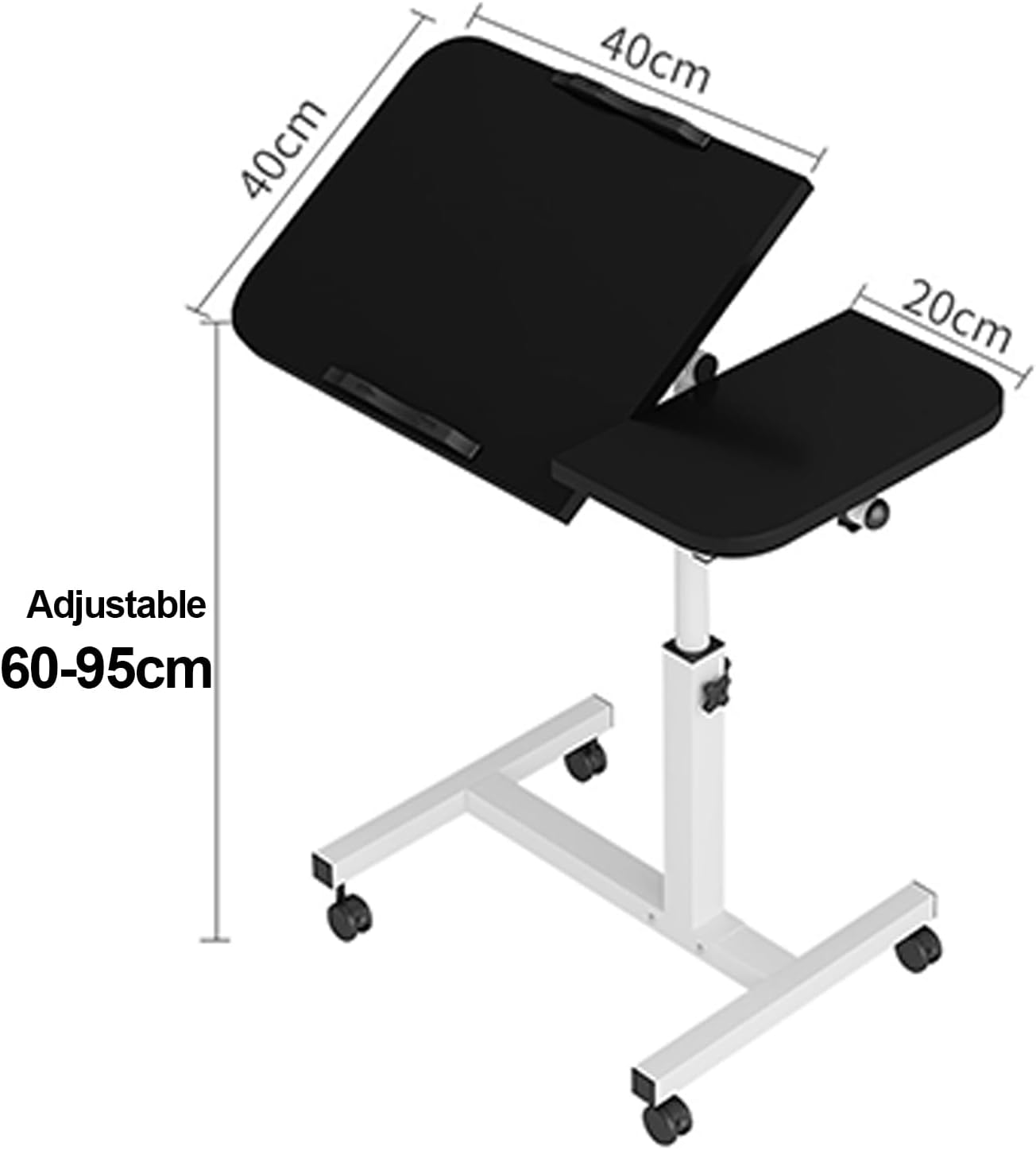 Adjustable Laptop Desk, Adjustable Desk for Bed, 60X40X（60-95） CM Laptop Cart, over Bed Table,Portable 360&deg; Rotating Lockable Caster Wheels Tiltable Table and Laptop Stand（Black） image number 2