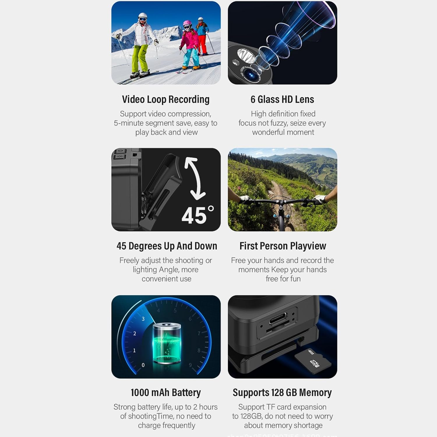 MENDUNER Head Mounted Action Cameras, 2MP 1080P Adjustable Video Recording Camera with LED Headlamp, Wearable Body Video Camera for Night Outdoor Sports (32G) image number 5