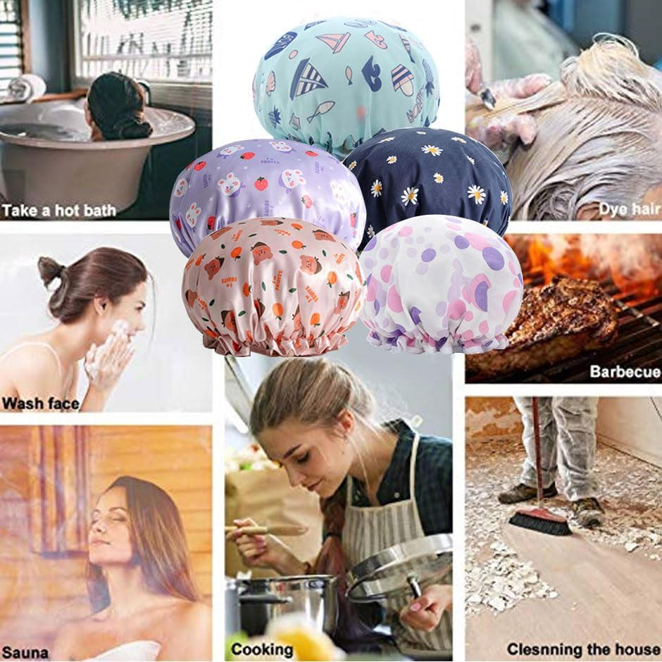 1 Pack Shower Cap, Reusable Bath Shower Caps for Women Long Hair, Double Layer Waterproof Bathing Shower Hat Hair Protector for Kids Girls Men (Black) image number 4