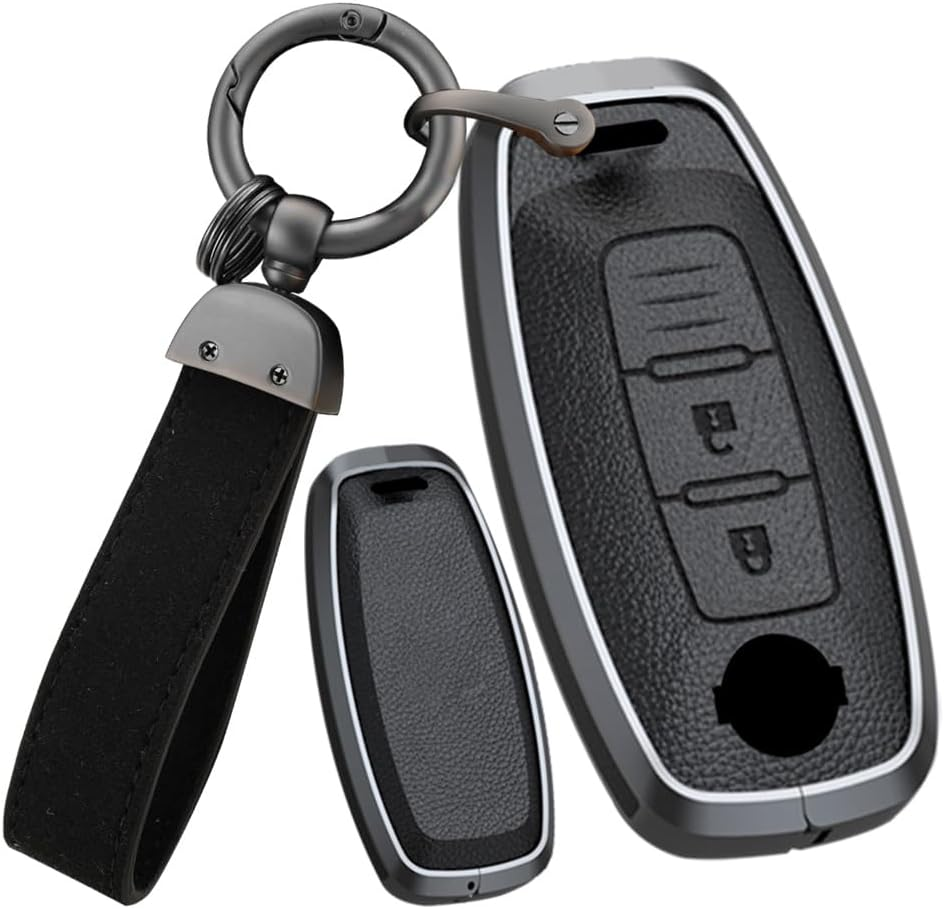 Ontto 3 Buttons Leather Key Fob Cover Fit for Nissan Qashqai Altima Teana Ariya X-Trail T33 Qashqai J12 2022 2023 Keychain Accessories Zinc Alloy Smart Key Case Shell Holder Bag Keyring Red A