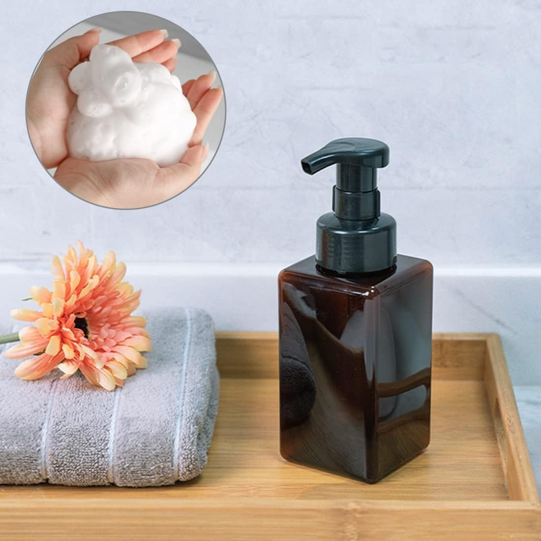 Foaming Soap Dispenser, 450Ml(16Oz) Refillable Modern Square Pump Bottle for Shampoo, Body Wash, Liquid Soap, PETG Plastic Empty Soap Dispenser for Kitchen, Bathroom, Hospital. 2 Pcs (Brown) image number 5