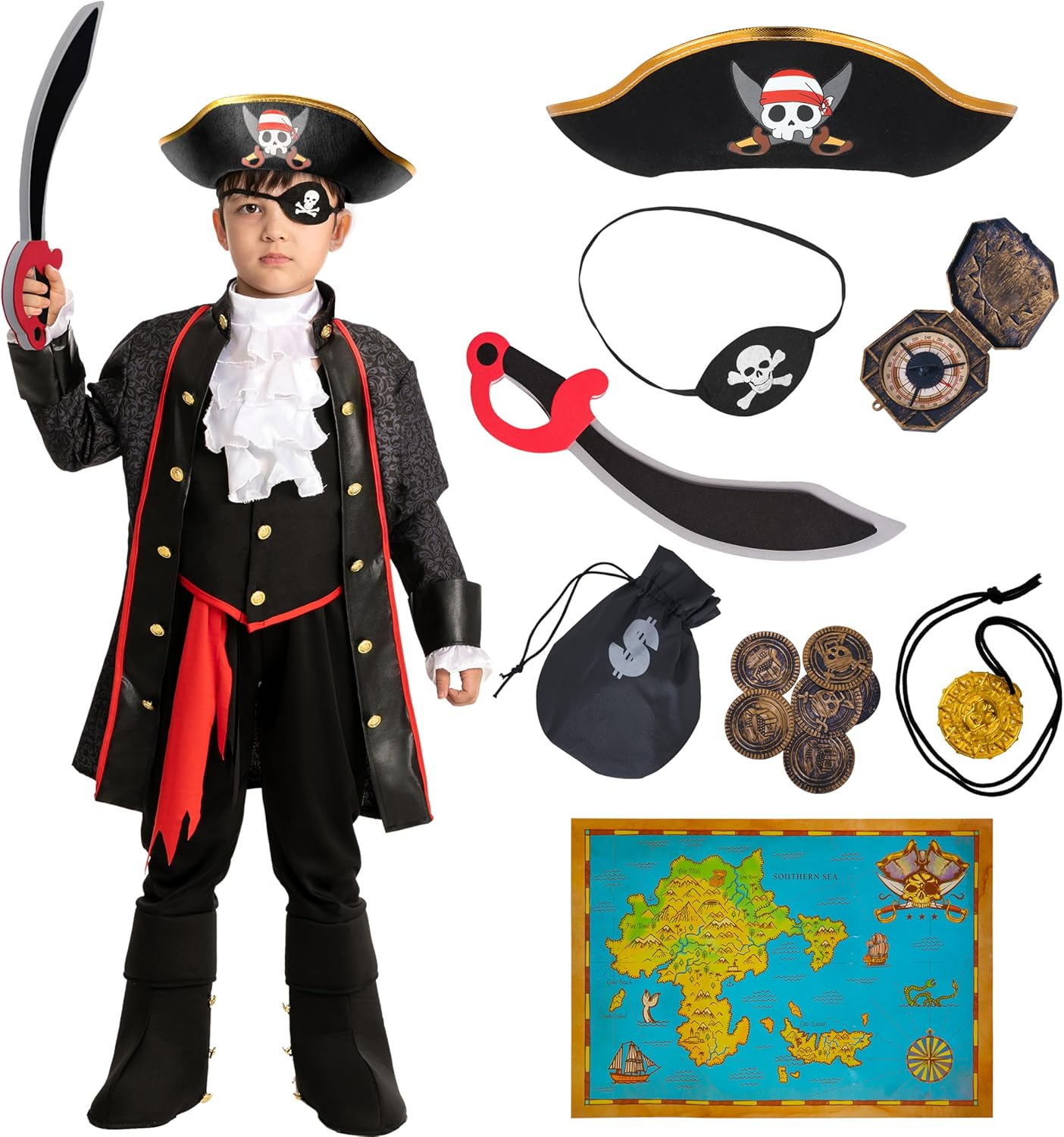 Spooktacular Creations Halloween Pirate Costume for Kids, Boy Captain Pirate Costume for Trick or Treat Themed Party image number 5