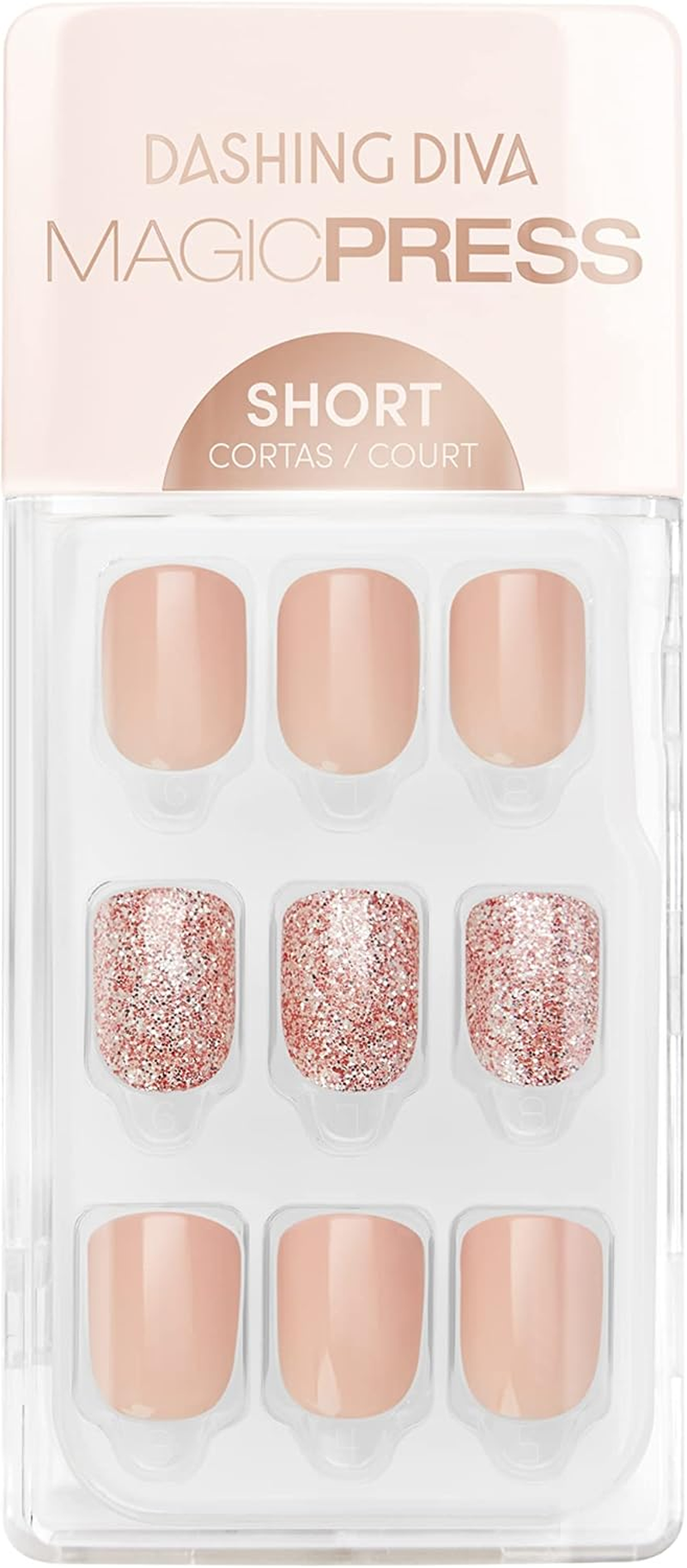 Dashing Diva Magic Press Nails - Honey Sparkle | Short, Square Shaped Press on Nails | Long Lasting Stick on Gel Nails | Lasts up to 7 Days | Contains 30 Stick on Nails, 1 Prep Pad, 1 File, 1.0 Fl Oz image number 1