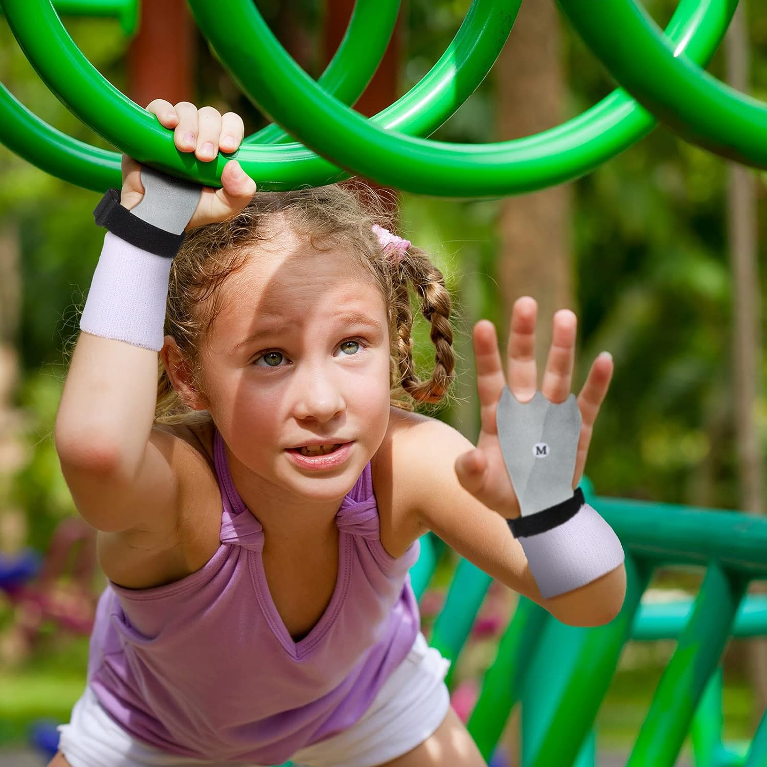 2 Gymnastics Grips Wristbands Sets for Kids Youth, Palm Protection and Wrist Support Sports Accessories for Workout Exercise - Orange, Blue image number 2