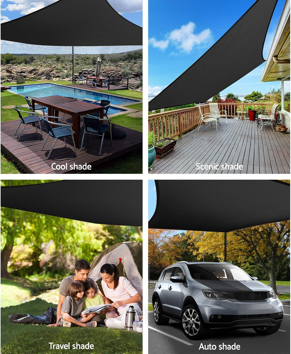 Instahut Shade Sail Rectangle 3 X 6M Sunshade Cloth Shadecloth Sun Block Outdoor Marquee Canopy Shelter Cover for Beach Pool Patio Backyard Lawn Garden Carport Fence Greenhouse, Black 98% UV Blockage image number 3