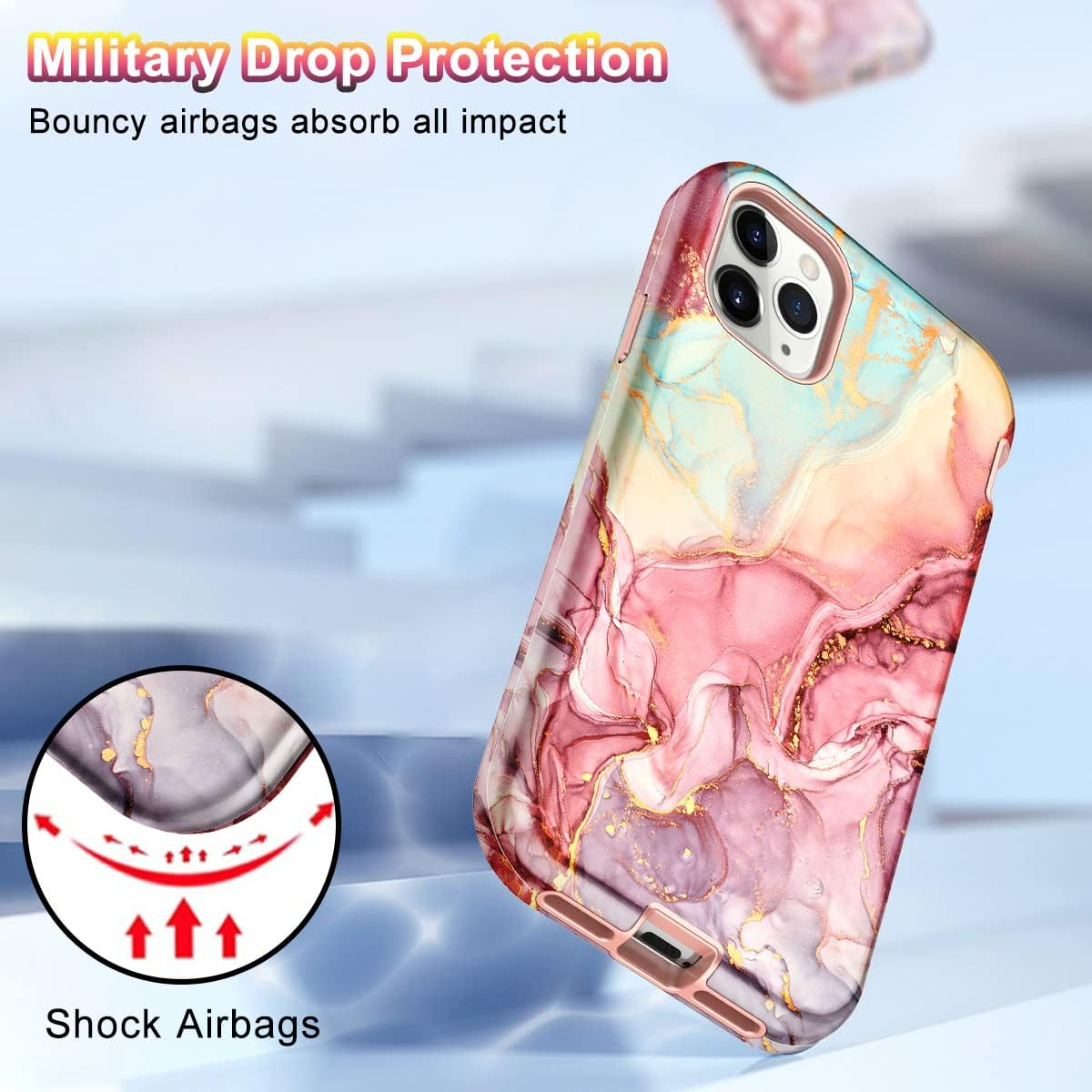 Btscase for Iphone 11 Pro Max Case 6.5 Inch,Marble Pattern 3 in 1 Heavy Duty Shockproof Full Body Hard Pc+Soft Silicone Drop Protective Women Girls Cover for Iphone 11 Pro Max, Rose Gold image number 3