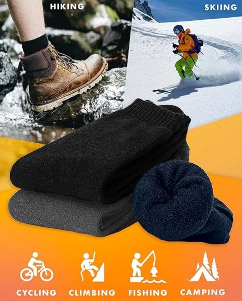 12 Pairs Mens Heavy Duty Winter Hiking Thermal Cotton Crew Work Socks - Black/Navy/Charcoal 6-11 Black/Navy/Charcoal