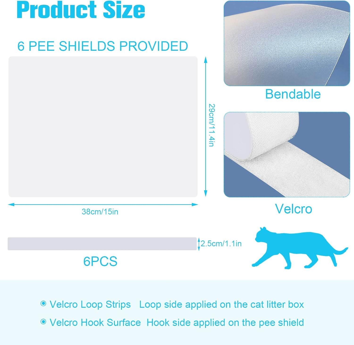 6 Pcs Cat Litter Box Splash Guard Pee Shields - Anti-Splashing Reusable High Sided Litter Box High Wall Cat Toilet Training Kit for Open Top Litter Pan (Litter Box Not Included) image number 4