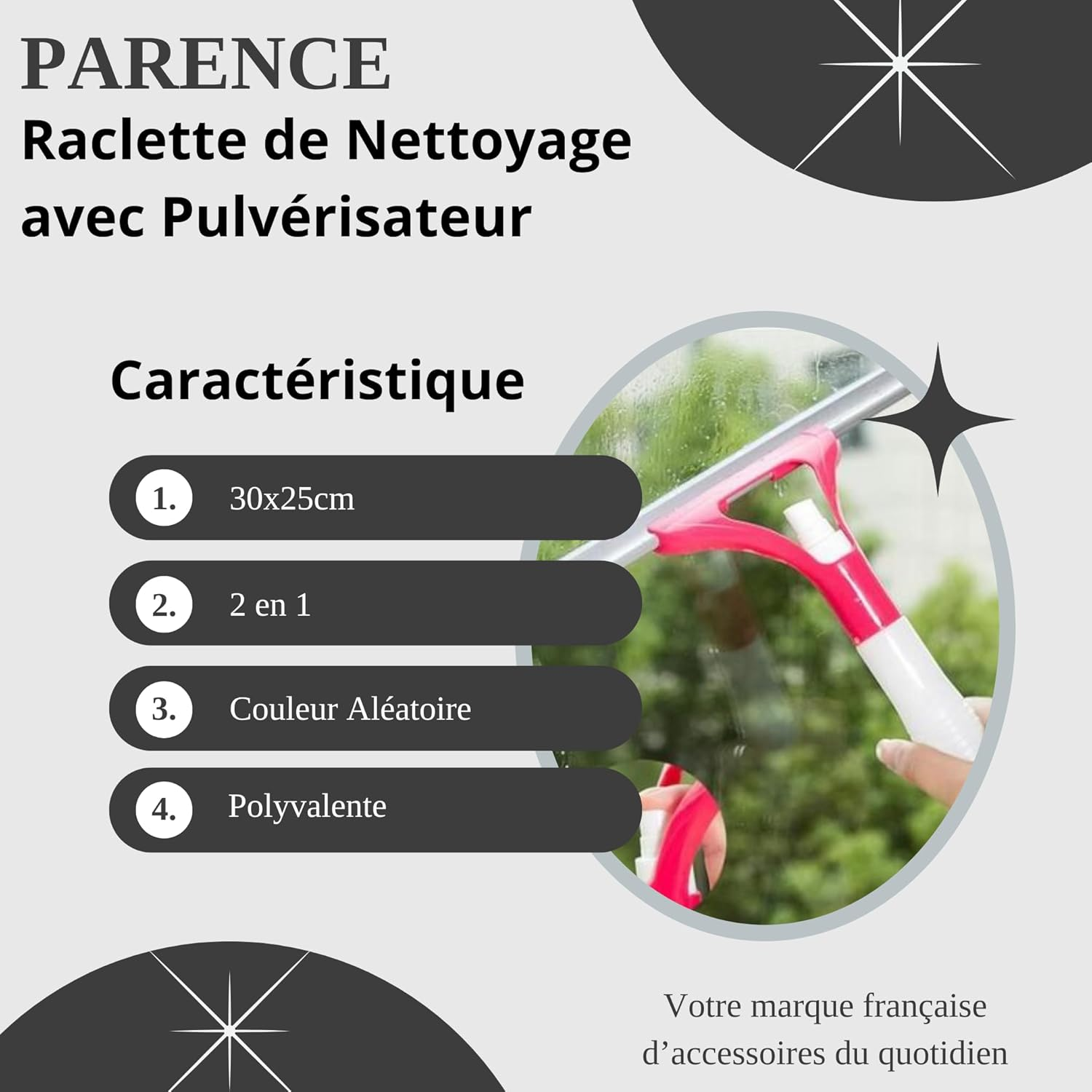 PARENCE. - Cleaning Squeegee with Integrated Sprayer - Versatile, Easy and Effective Window Cleaning - 30 X 25 Cm, Random Colour image number 4