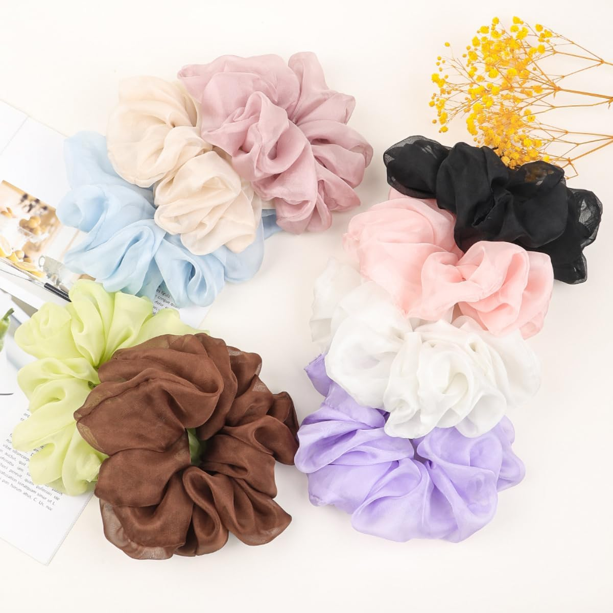 Pack of 3 Hair Bobbles Hair Accessories Chiffon Organza Hair Rings Hair Scrunchie Large Hold Elastic Hair Wiggle for Girls and Women, Fruit Green image number 4