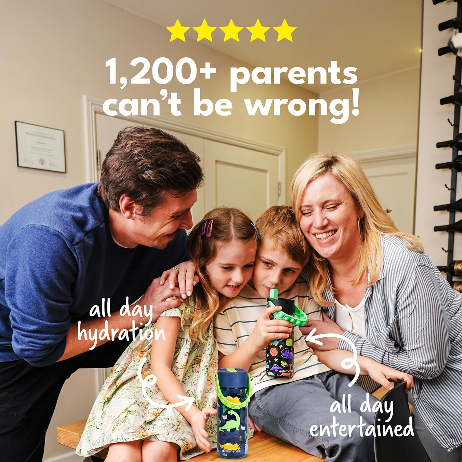 Elemental Kids Water Bottle - Leak Proof School Bottle with Straw & Pop-It Handle - Reusable Plastic Water Bottle - BPA Free, Dishwasher Safe Drink Bottle for Boys & Girls - 532Ml - Dinosaur - Black image number 7