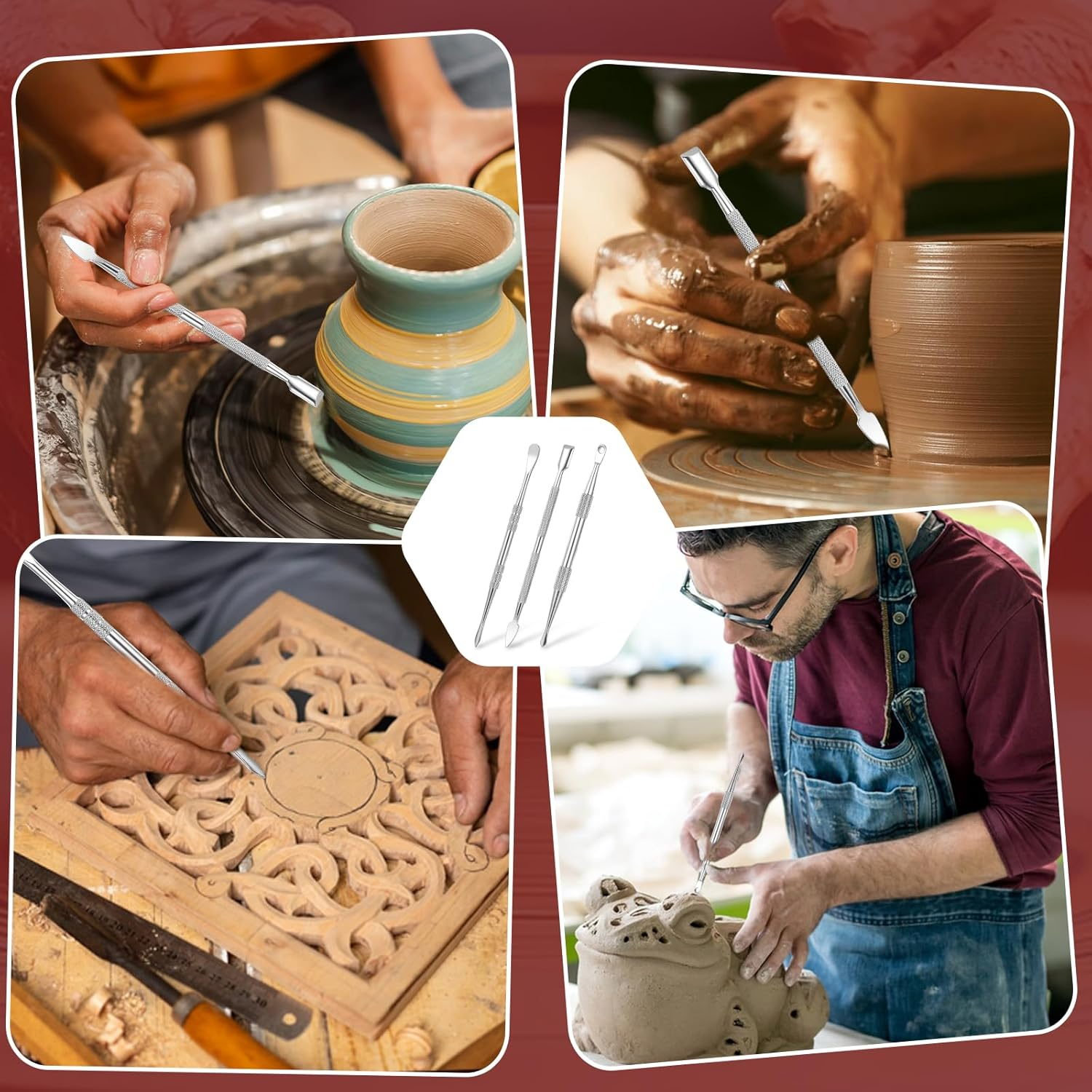 Wax Carving Tools Set, Stainless Steel Clay Sculpting Tools Double-Ended Pottery Carving Tools Wax Modeling Tools Dental Carvers Tools Wax Accessories Modeling Sculpting and Shaping(3 Styles)