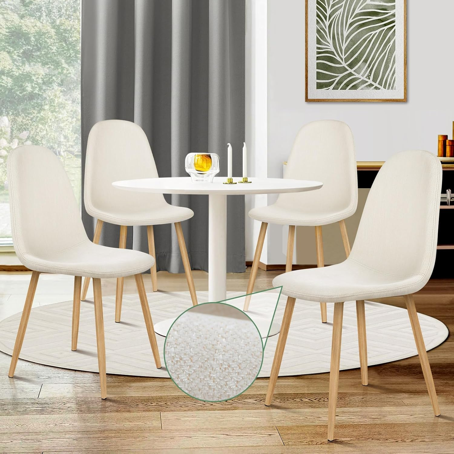 ALFORDSON Dining Chairs Set of 4 with Solid Wood Legs, Kitchen Chair with Floor Protector, EM Series Reading Seating for Home Cafe Coffee Table, Max 150Kg, White