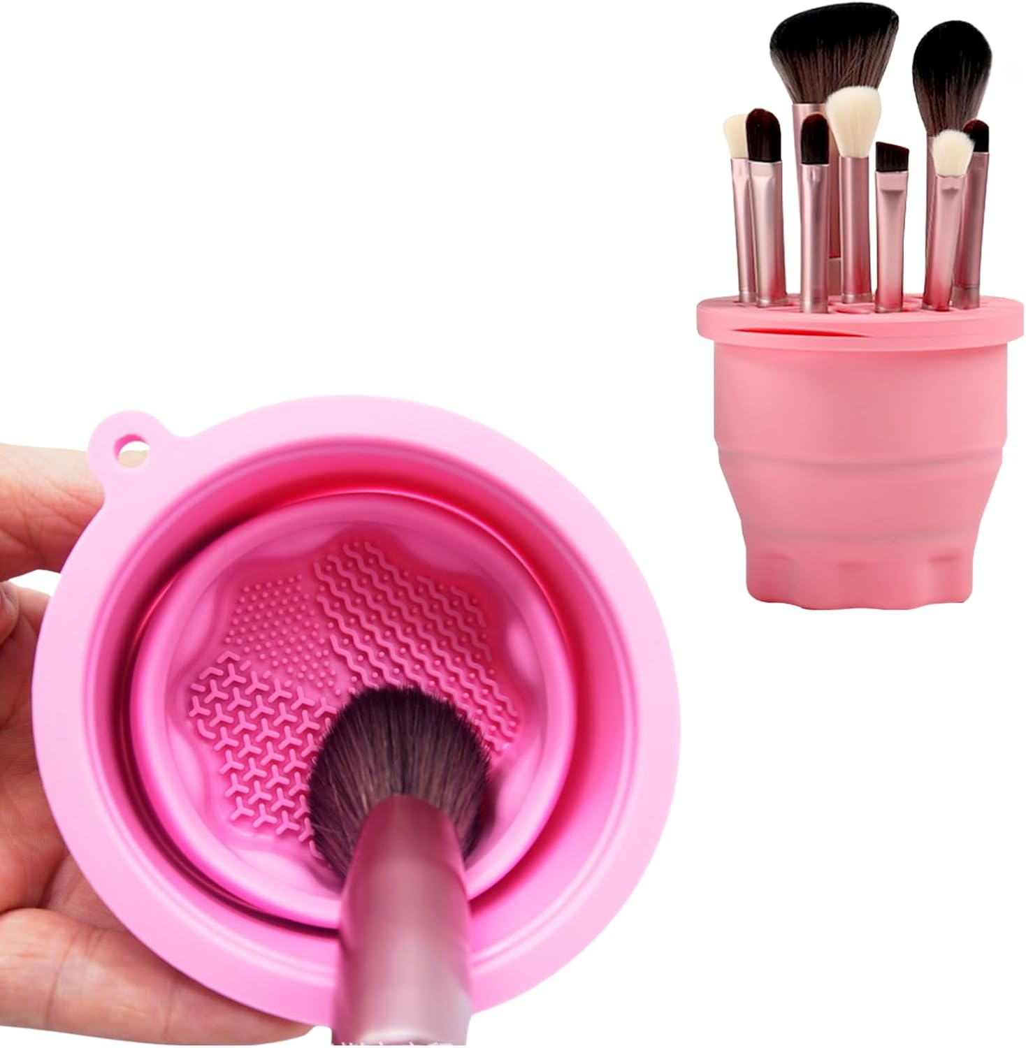 3-IN-1 Silicone Makeup Brush Cleaner & Holder - Portable Folding Washing Tool,Travel-Friendly Brush Cleaner Mat for Brushes,Sponge,Powder Puff - Cosmetic Brush Cleaning & Drying Organizer-Purple