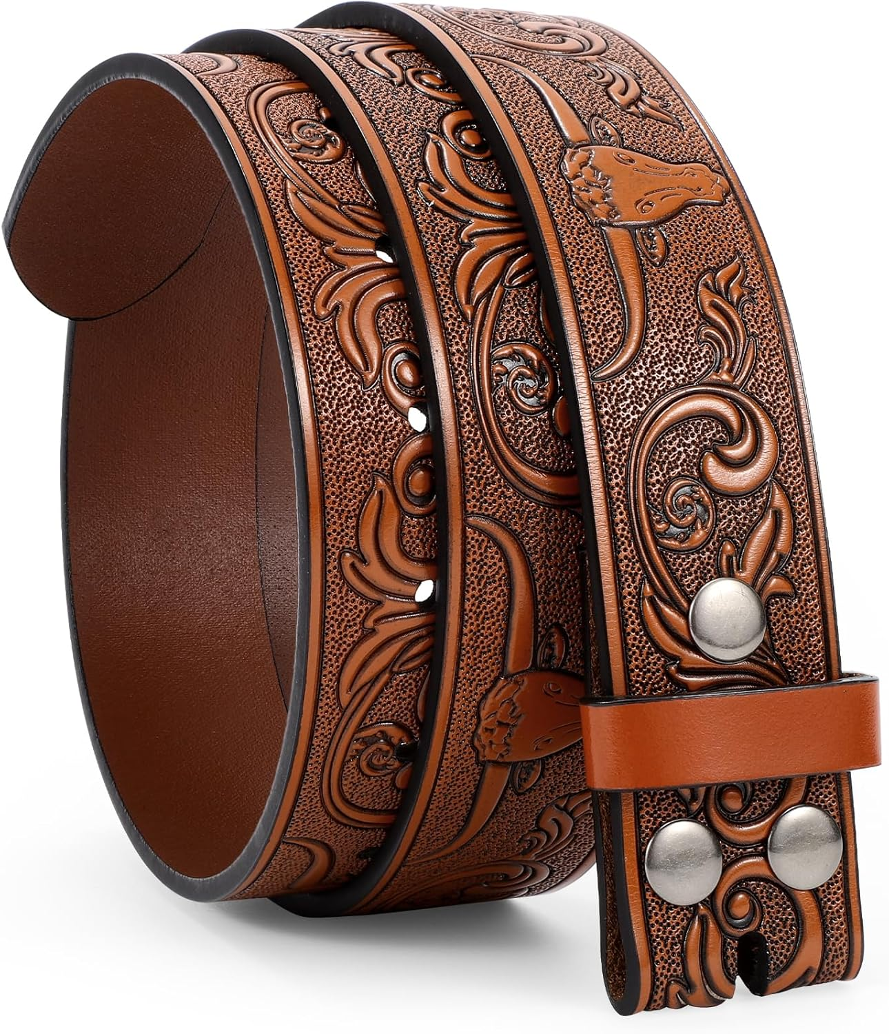 LEACOOLKEY Western Leather Belt Strap for Men Women Cowboy Western Belts without Buckle Men Western Leather Belt for Jeans Pants