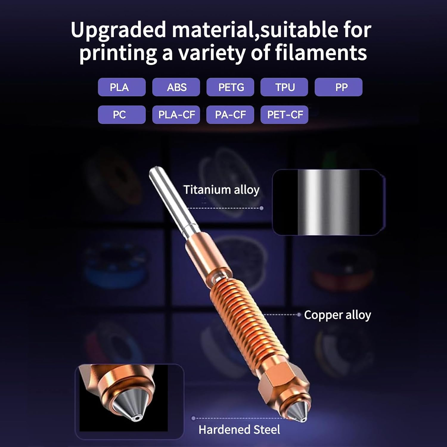 K1C Nozzles,Unicorn Quick-Swap Nozzle 0.2/0.4/0.6/0.8/1.0Mm Copper Alloy and Hardened Steel Nozzle High Temperature Resistant Nozzles for Ender-3 V3 K1C K1 Max 3D Printer (0.2Mm) image number 4