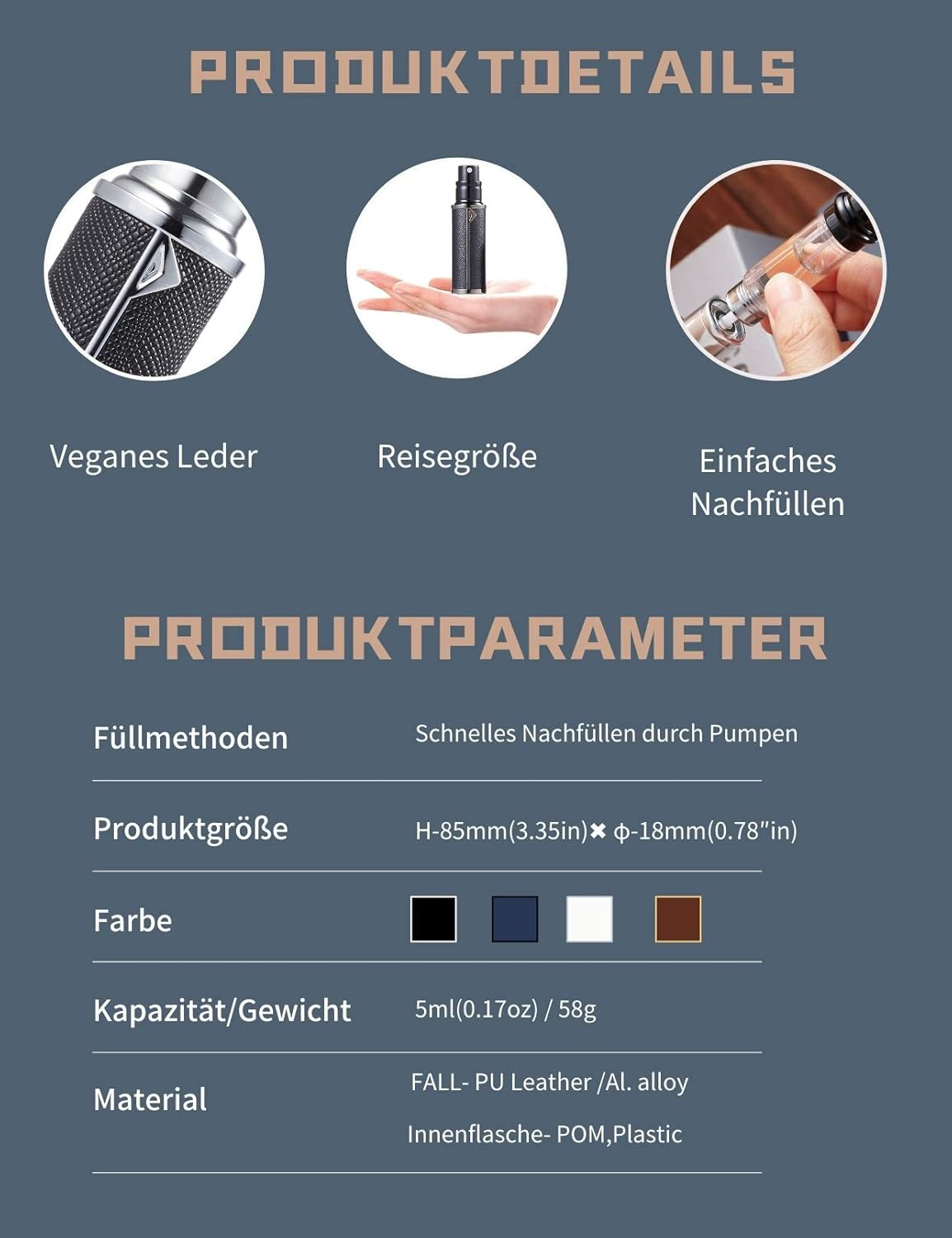 Asanana Perfume Atomiser Refillable, Filling Technology without Funnel Empty Perfume Atomiser Spray Bottle for Travel Handbag on the Go - Bk-Black image number 6