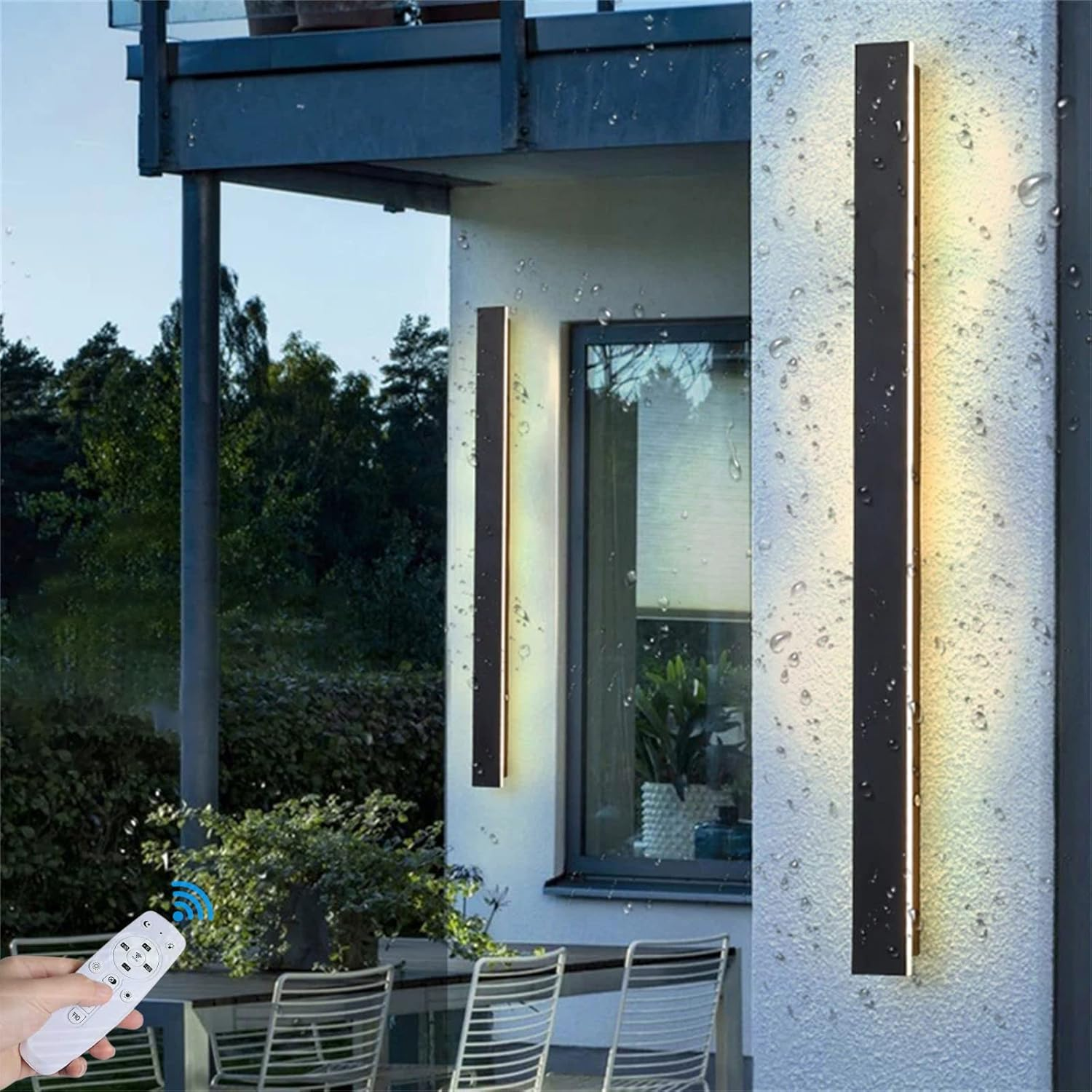 LED Outdoor Garden Wall Lights Lamp with Remote Control Dimmable Black Wall Sconce Long Strip outside Indoor Wall Lamp Aluminium IP65 Waterproof Exterior Patio Hallway Night Wall Lighting (150Cm 86W) image number 3