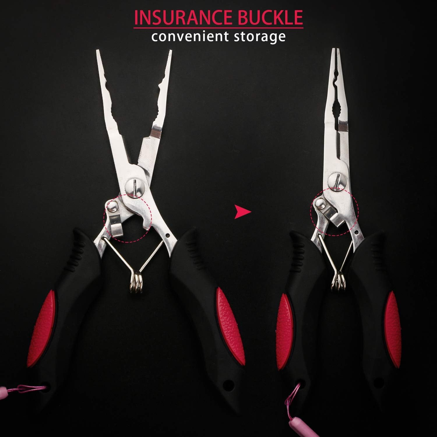 MJIYSGS Stainless Steel Fishing Pliers, Long Nose Pliers, Coated Locking Hook Remover Cutter, Fishing Gear,Fish Equipment (Red)