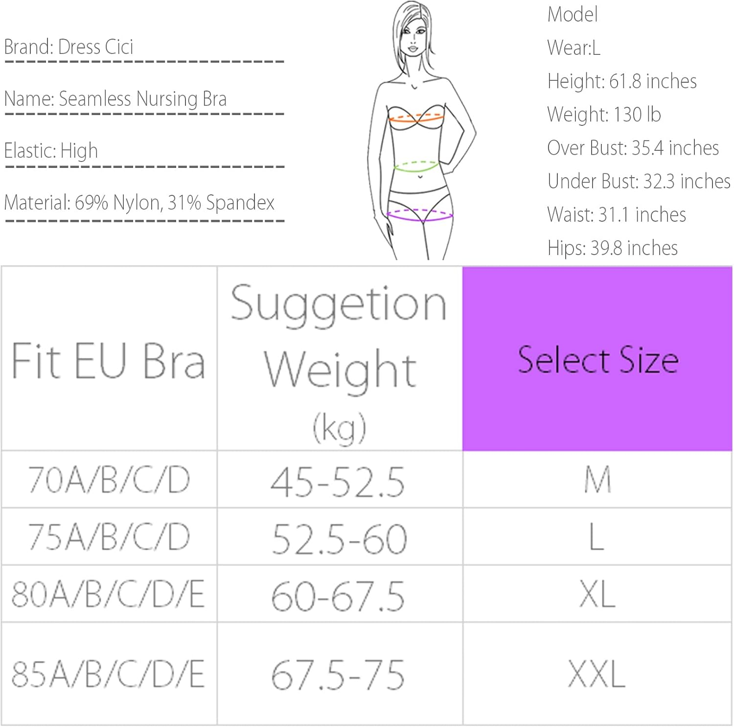 Dress Cici Seamless Nursing Bra for Large Breast, Stretchy Nylon Maternity Bra image number 3