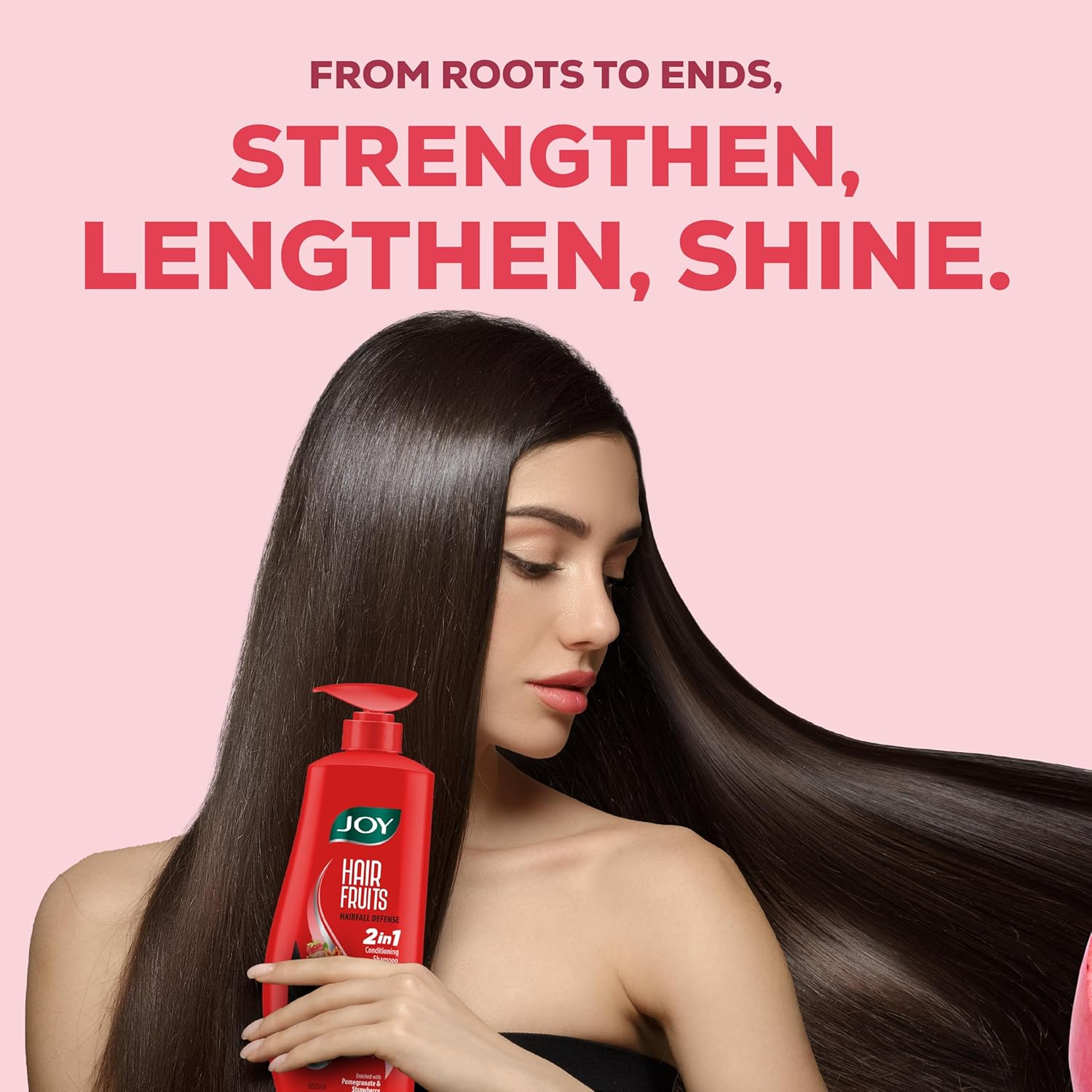 Joy Hair Fruits Hairfall Defense Conditioning Shampoo Enriched with Pomegranate & Strawberry, 650 Ml image number 5