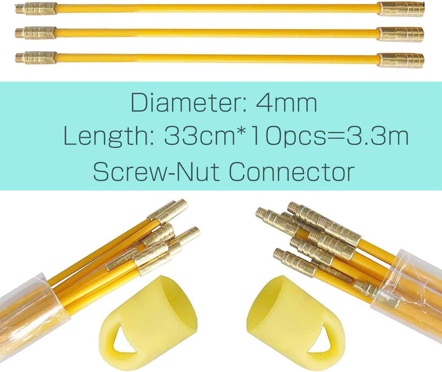 BEANPRECOY 12 Pcs 4Mm Fiberglass Running Electrical Wire Cable Pulling Fish Tape Kit, Wire Fishing Tools Fish Tape Wire Puller through Wall Cable Snake Fish Rods Kit, with Brass Connectors image number 5