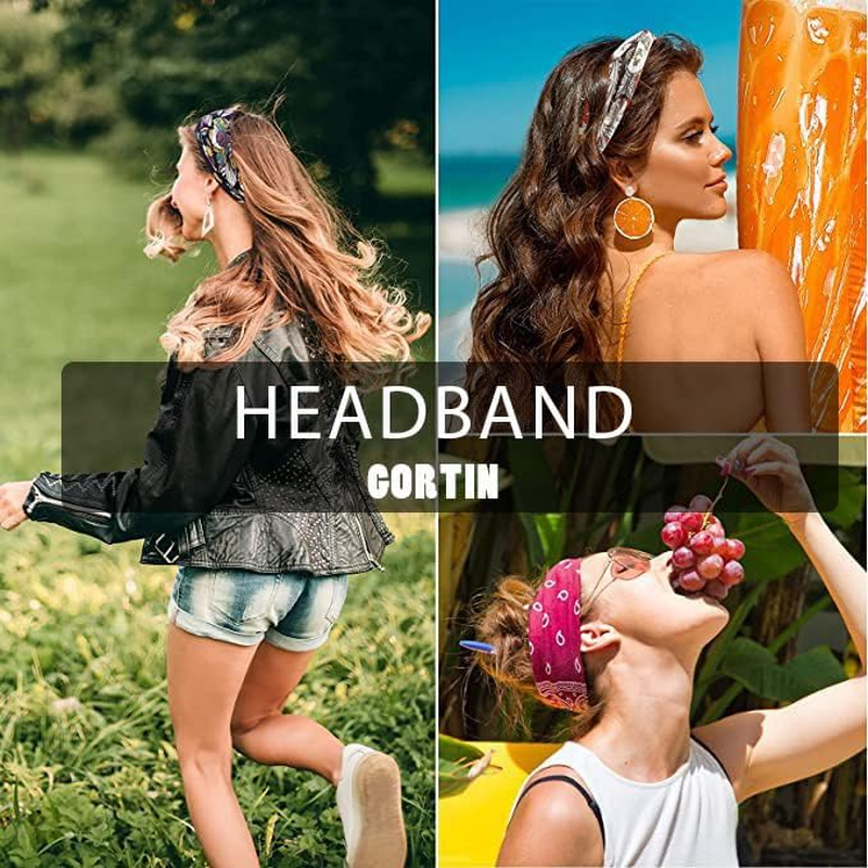 GORTIN Boho Headbands Leopard Hair Bands Knoted Turban Headband Stretch Twist Head Wraps Stripe Cloth Head Bands for Women and Girls 3 Pcs (X-Solid Color Set 1) image number 2
