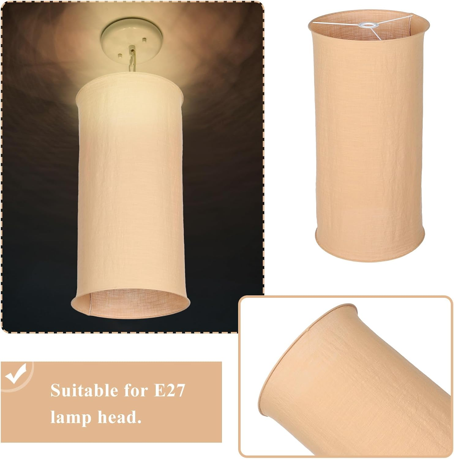Foldable Khaki Cloth Pendant Lamp Shade E27 Lampshade 35Cm for Modern Ceiling and Table Lamps