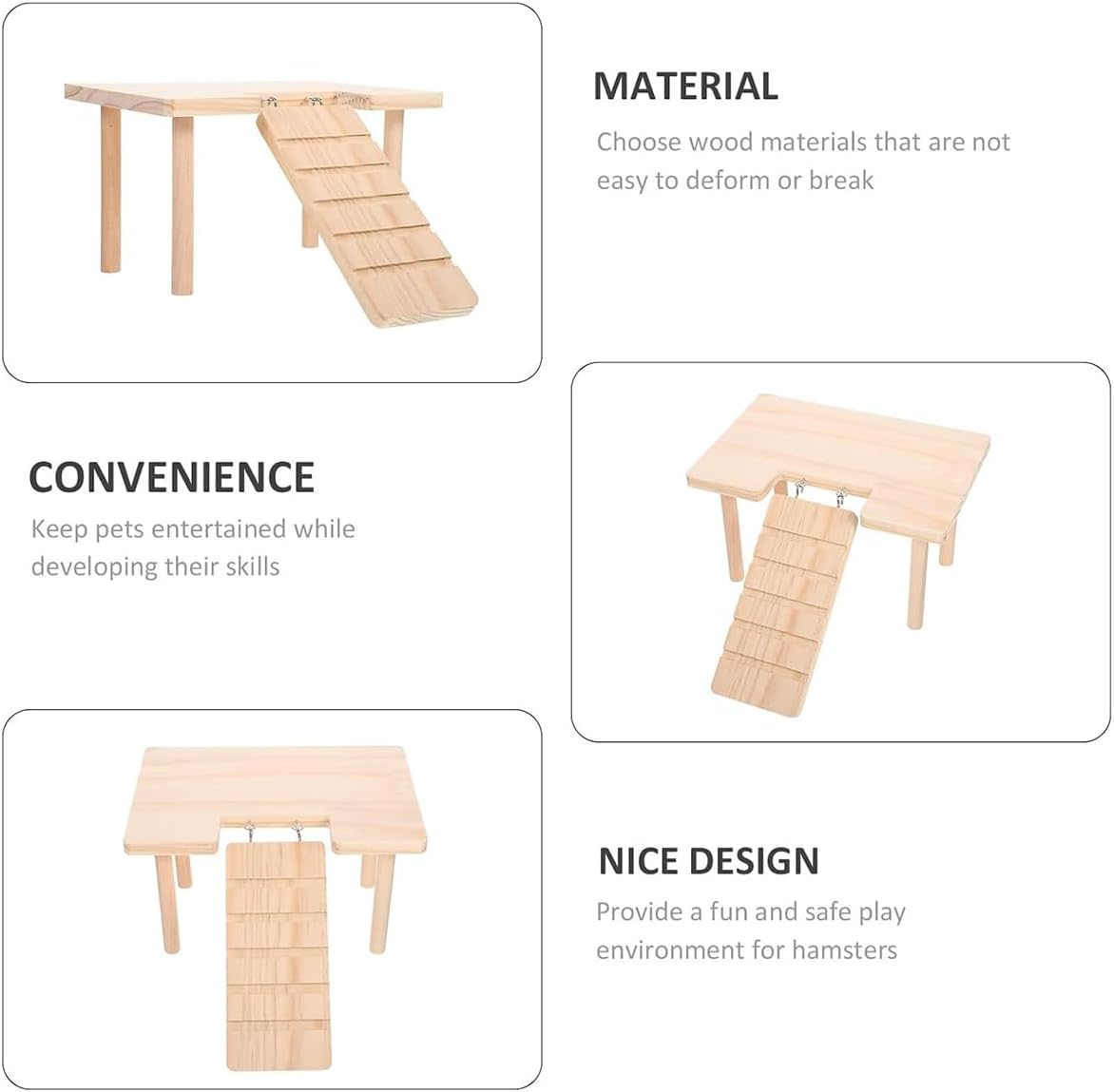 AIMALL Wooden Hamster Platform with Stairs &ndash; Natural Pine Small Animal Playground Landscape Table, Escape House for Syrian, Golden Bear, and Rutin Hamsters, L/U Shaped image number 2