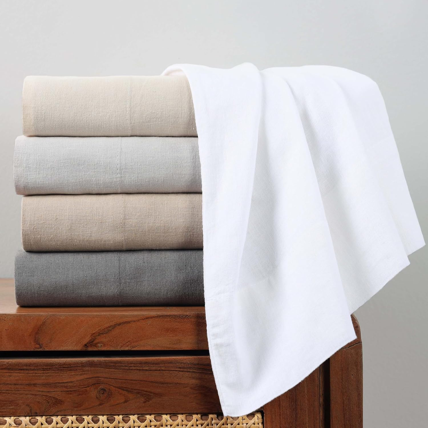 SUPERIOR Cotton Linen Duvet Cover Set, Chic Decor for Bedroom, Includes 1 Duvet Cover with Button Closure, 2 Pillow Shams, Boho Aesthetic Bedding Essentials, Soft, Lightweight, Full/Queen, Tan image number 4