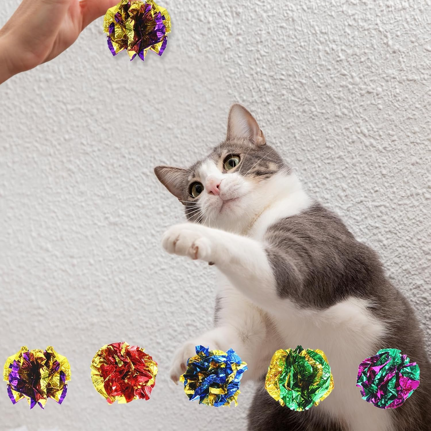 20 Pack Interactive Crinkle Balls Cat Crinkle Toy Ball Bright Colors Cat Ball Toys Colorful Chew and Chase Cats Toys for Indoor Cats Kittens to Keep Fit Active Bright Color Paper Ball (Random Color) image number 5