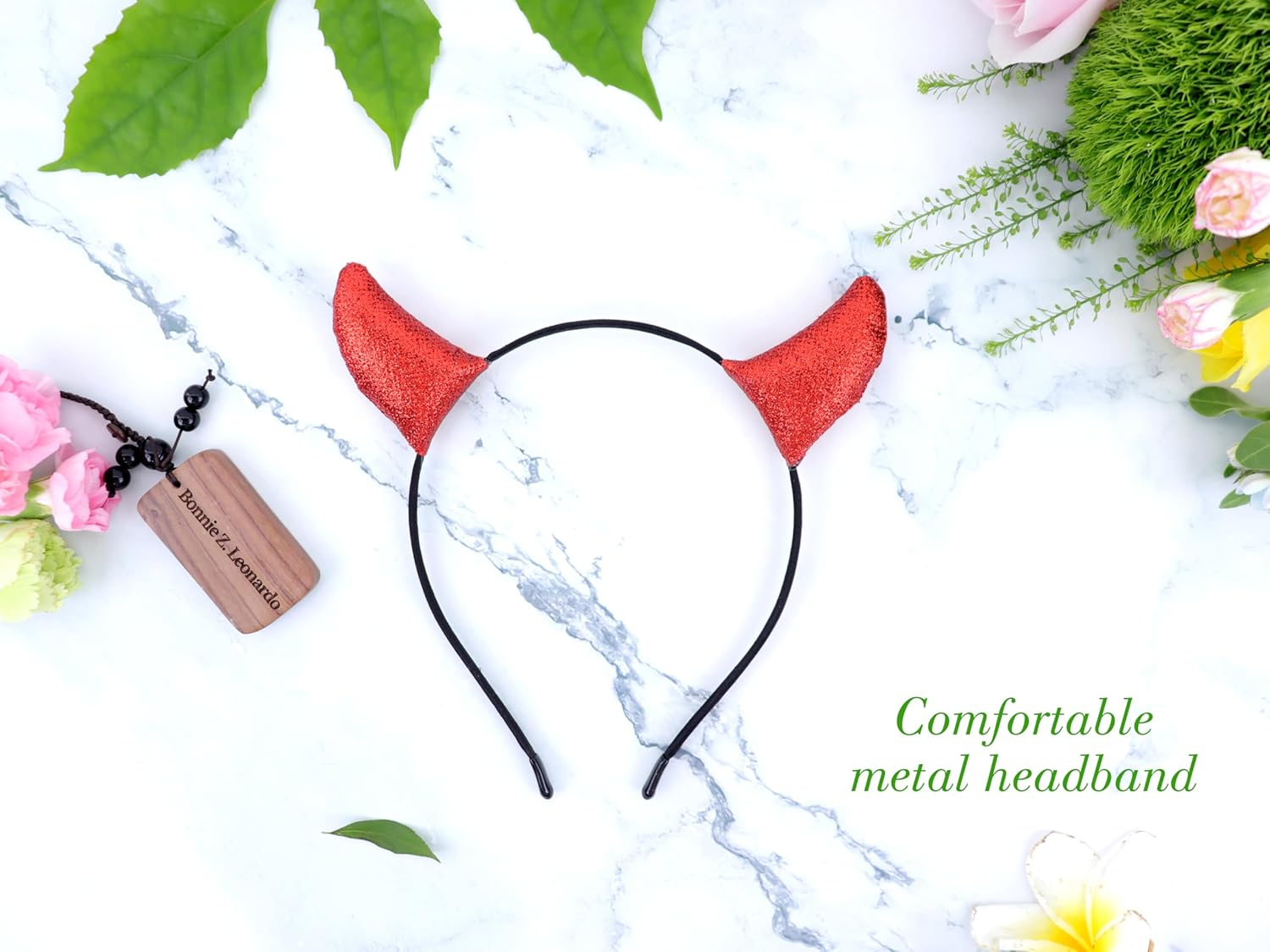 Bonnie Z. Leonardo Party Devil Horns Headband Devil Ears Headband - A-Glitter Red image number 4