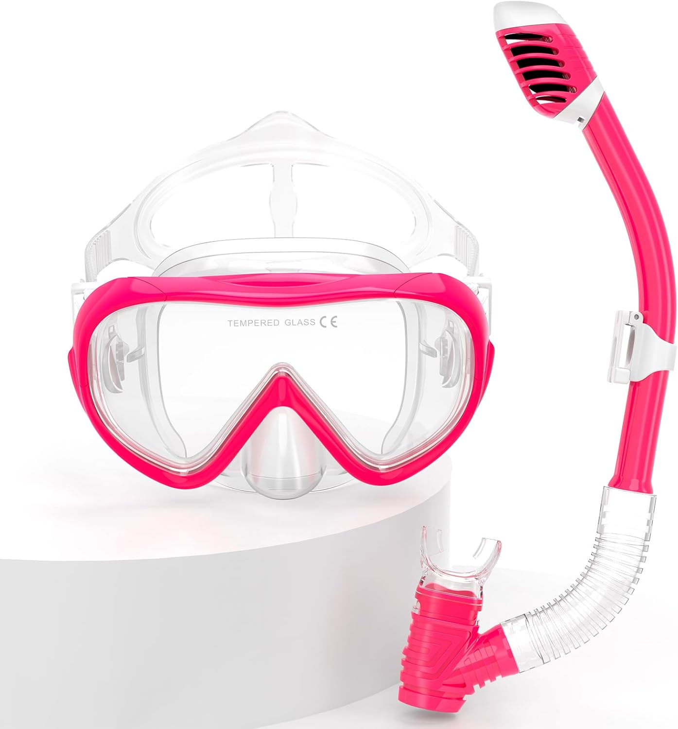 EMSINA Kids Diving Mask 180&deg; Panoramic Swim Mask Anti-Fog Child Swim Goggles Tempered Glass Swimming Goggles with Nose Cover for 4-16 Kids, Youth - Pink (Mask Only) image number 5