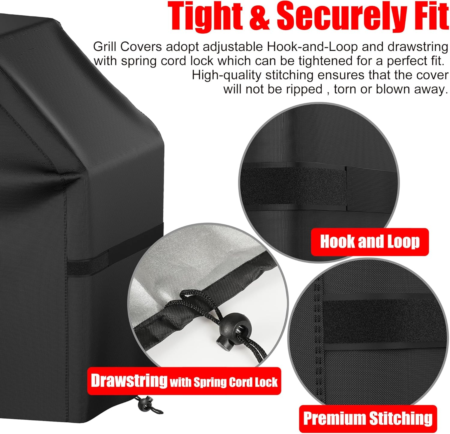 Grill Cover, 40 Inch Small Gas Grill Cover for Outdoor Grill, Waterproof, Weather Resistant, UV & Fade Resistant, BBQ Grill Cover with Hook and Loop Straps, Black image number 5