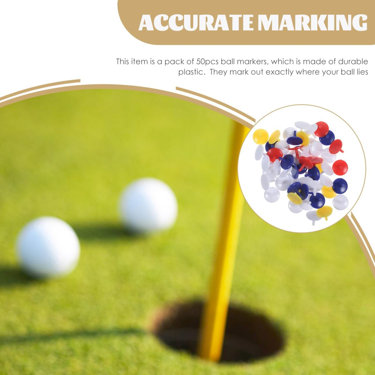 Kisangel Golf Ball Markers, 50Pcs Plastic Position Ball Marker for Putting Green Accurate Positioning image number 2