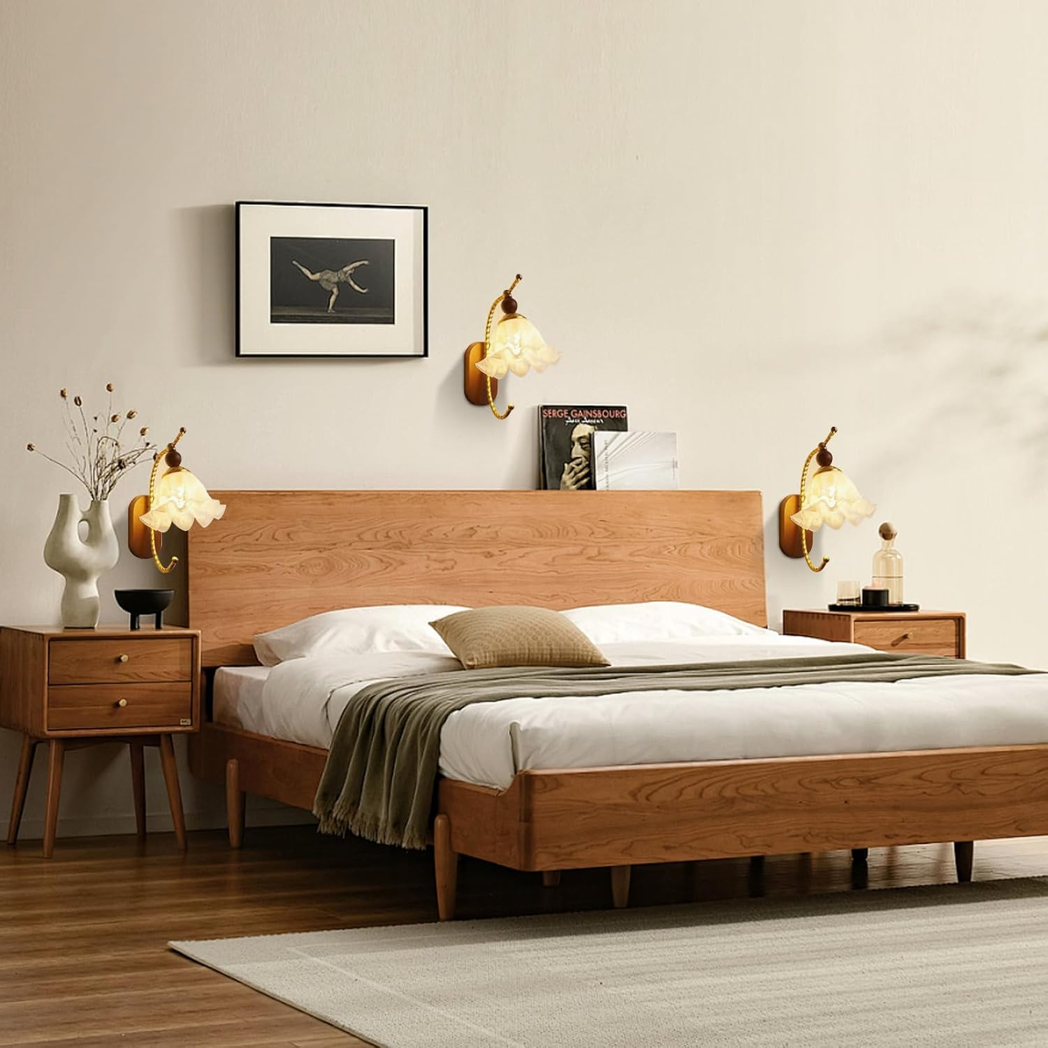 Wall Lamp,Milk Glass Wall Sconce,Mid Century Flower/Hardwired Gold Vintage Hallway Light Fixture image number 5