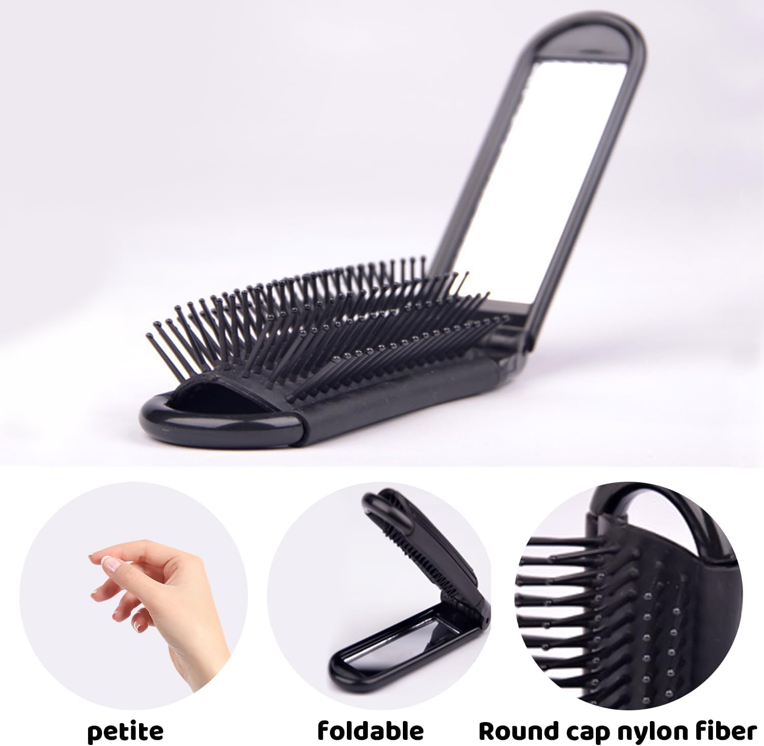 4 Mini Folding Mirror Combs, Portable Comb Mirror, Travel Cosmetic Mirror, Integrated Folding Mirror with Folding Shell. image number 3