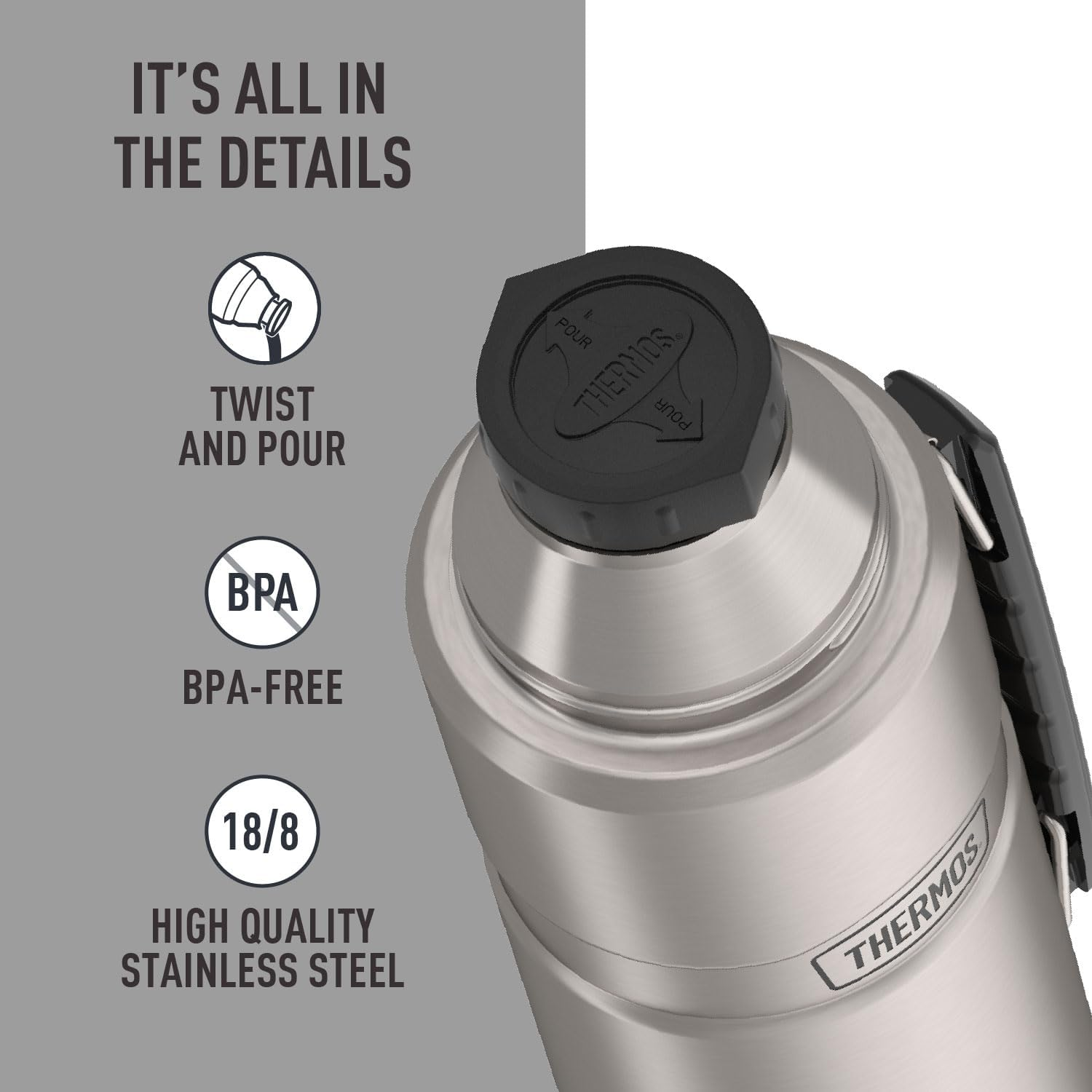 Thermos Stainless King Vacuum-Insulated Beverage Bottle, 40 Ounce, Matte Stainless Steel