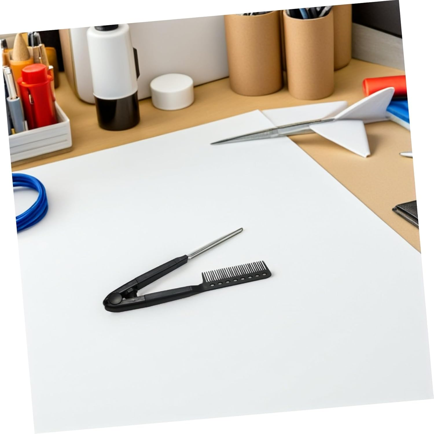 Healvian Shaped Hair Straightening Comb Brush Smooth Close Teeth Multipurpose Hair Tool for Detangling and Styling Skin Friendly Design for Comfortable Grip and Long Term Use Black image number 1