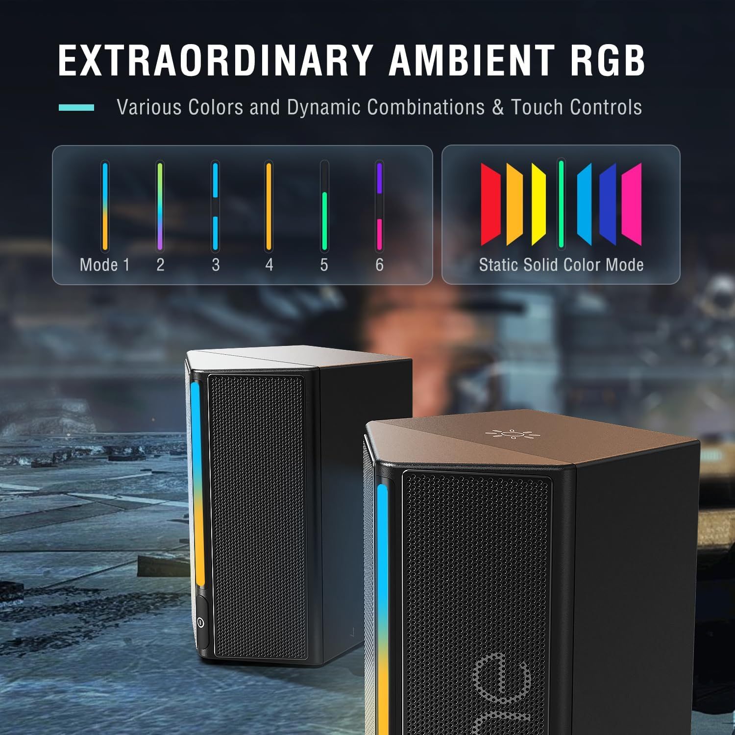 FIFINE Computer Speakers, Gaming Speakers for Desktop with RGB, Volume Control, PC Speakers USB Powered Wired with 3.5Mm Aux Audio Cable for Laptop Monitor Phone Tablet-Ampligame A20 image number 4