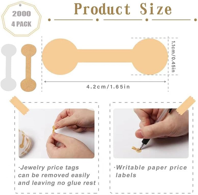 4 Rolls Jewelry Price Tags Stickers,Round Jewelry Price Tag Stickers Short Dumbbell Self Adhesive Blank Tags Labels,Jewelry Price Tags Stickers Blank Jewelry Tags for Earring Necklace Bracelet (Brown) - Brown image number 5